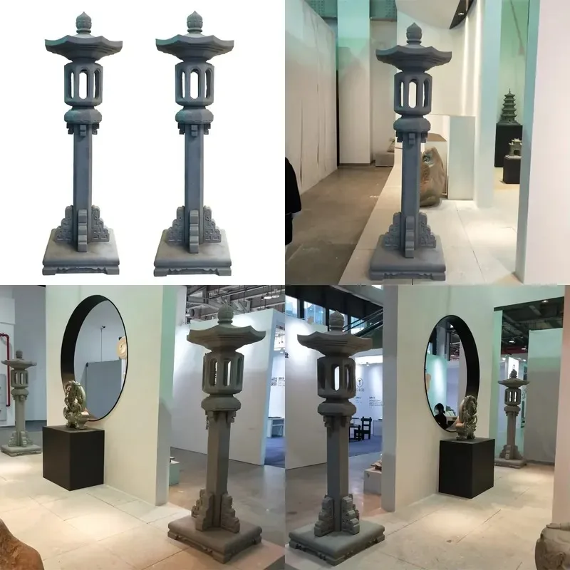 for Japanese Garden Large Stone Tower Solar Lamp Ancient Natural Granite Carving Lantern Outdoor Decor