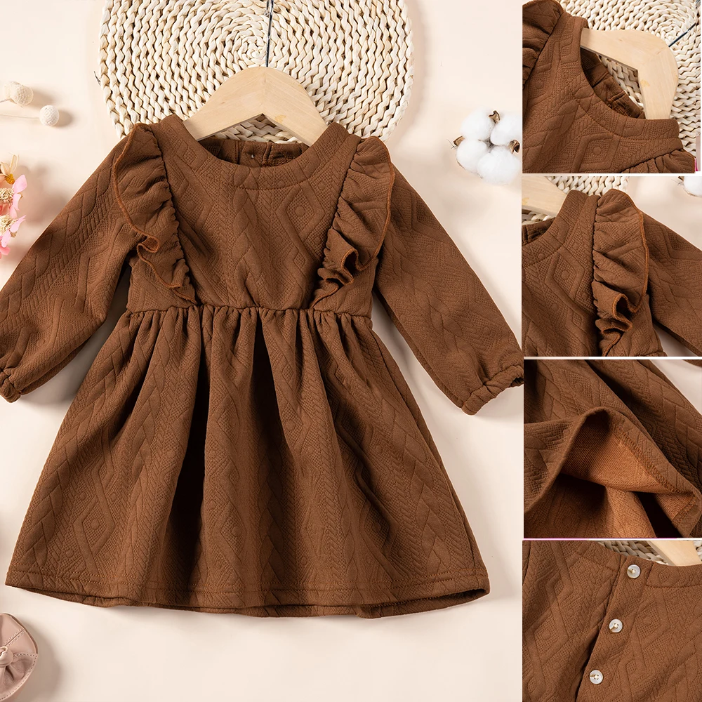 Girls Winter Dress Thickened Children's Clothes Small Fly Sleeve Princess Dress Pullover Style Comfortable Skin-friendly