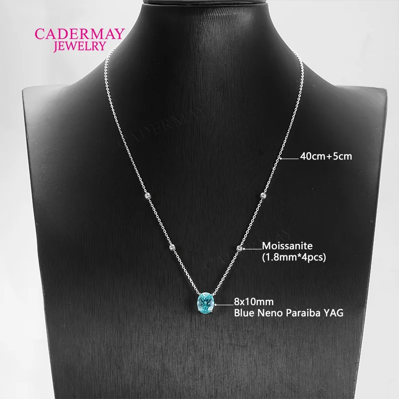 High Quality Blue Neon Paraiba Pendant 925 Silver 8x10mm Oval Shape Lab Paraiba YAG Pendant Necklace For Women Anniversary Gift