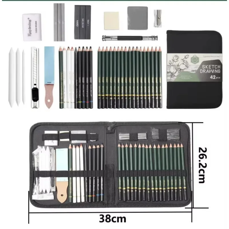 Manufacturers Wholesale Portable 42 Graphite Sketch Pencils Art Supplies Sketch Art Set Wooden Shell DIY Educational Painting