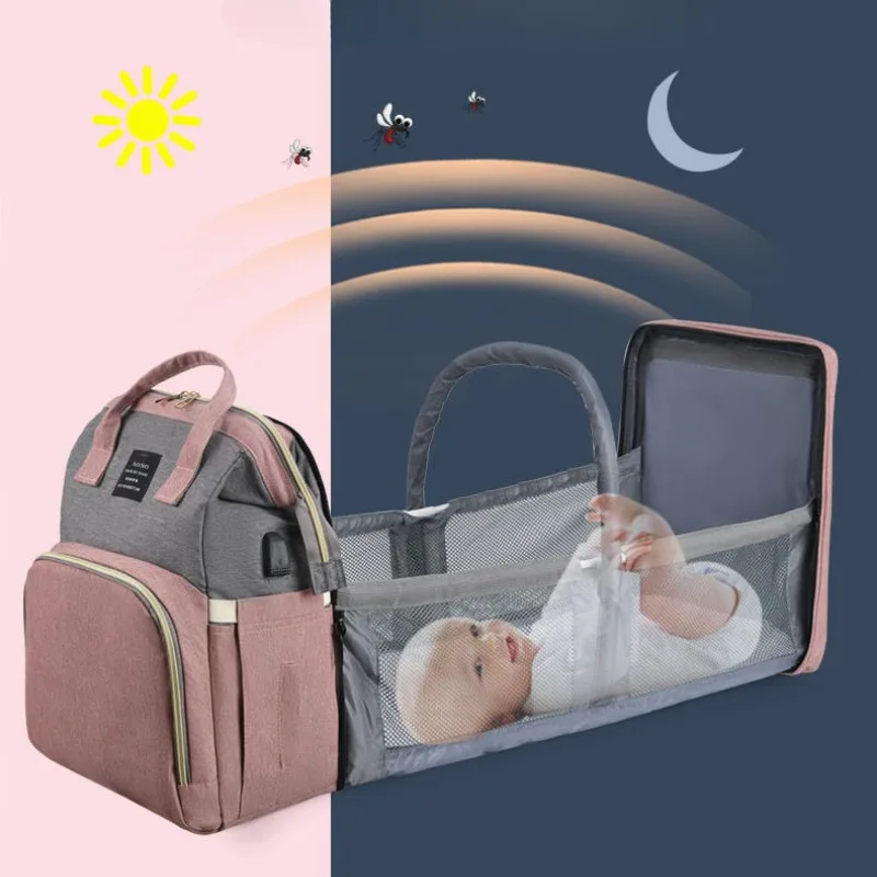 EG99 Multi-Function Maternity Bag with Mosquito Net, Large Capacity Travel Mommy Bag, Stylish Baby Bag with Toy Bar, Portable