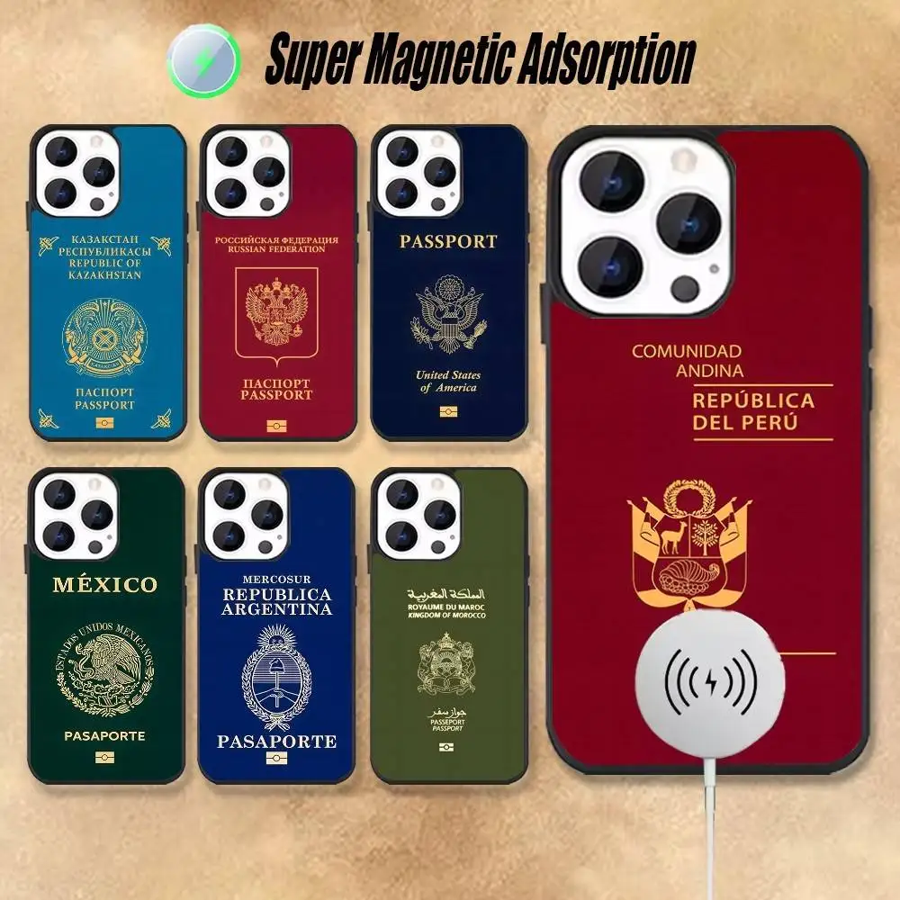 حافظة هاتف جواز السفر الأرجنتيني المغربي لهواتف iPhone 16,15,14,13,12,11,Pro,Max,Plus,Mini,Magsafe,حافظة شحن لاسلكية مغناطيسية