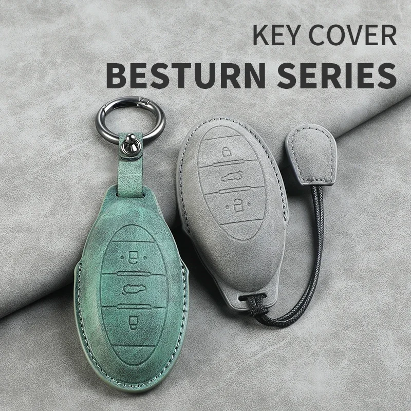 حافظة مفاتيح السيارة الجلدية سلسلة المفاتيح ل FAW Besturn X80 2018 2019 2020 2021 3 أزرار الذكية بدون مفتاح التحكم عن بعد فوب غطاء حامي #5
