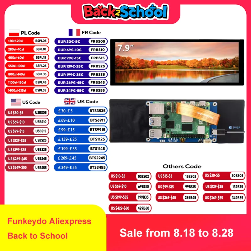 Waveshare 7.9inch IPS Capacitive Touch LCD Display DSI Interface 400×1280 Pixel Long Strip Screen for Raspberry Pi5/CM4/CM3+/CM3