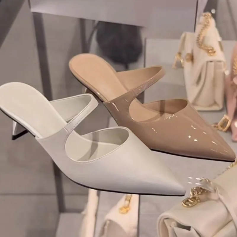 

Summer Fashion Women's Sandals Pointed Tip Heeled Outer Wear Bag Head Rear Empty Sandals for Women Elegant Banquet Women's Shoes