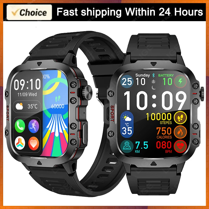 2024 Waterproof Men Military Smartwatch Bluetooth Call GPS Smart Watch Sports Tracking Outdoor Altitude Pressure Watch For Men