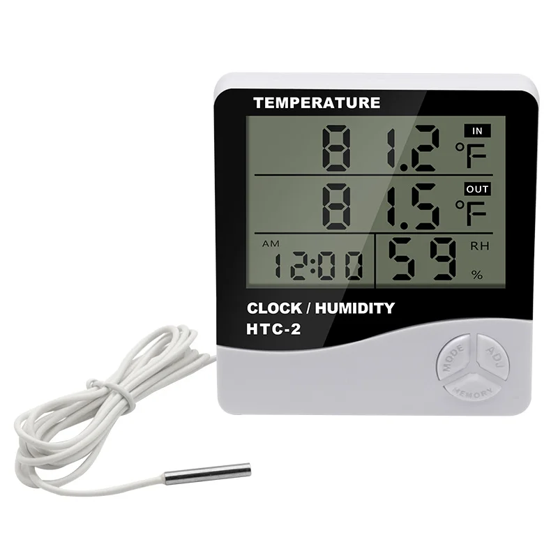 Imagem -03 - Termômetro Eletrônico e Higrômetro Testador de Temperatura e Umidade Alarme do Relógio do Medidor Sonda Interna e Externa Alta Precisão Lcd Digital