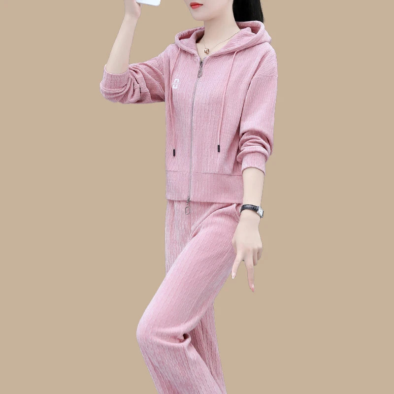 

Spring Autumn 2026 New Women's Sportswear Set Casual Loose Velvet Sweatirt Hoodie Two-Piece Suit Faionable Ladies Outfit