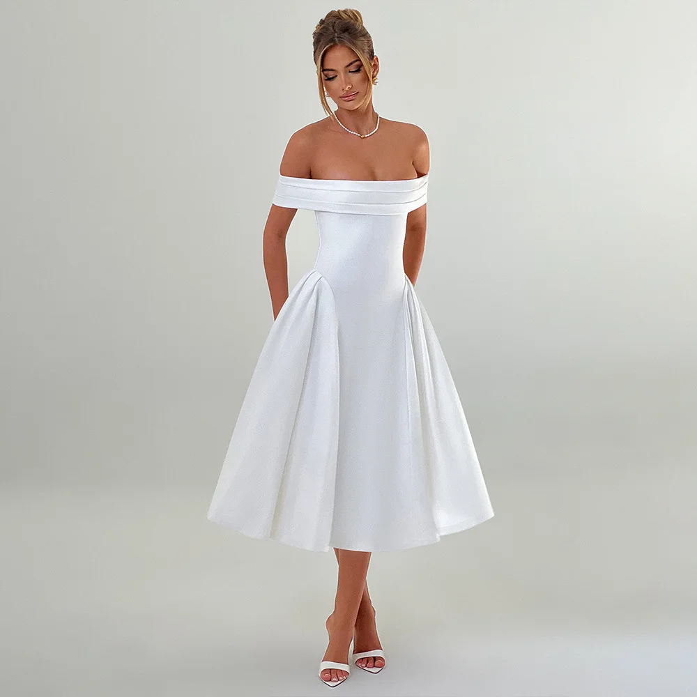 

Women Elegant Pleated Hem Strapless Long Dress Fashion Off Shoulder Backless Slim Maxi Dresses Summer Lady Evening Party Robes