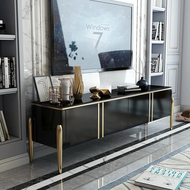 X-S Light luxury marble TV cabinet, paint glossy living room TV cabinet coffee table combination high foot HG