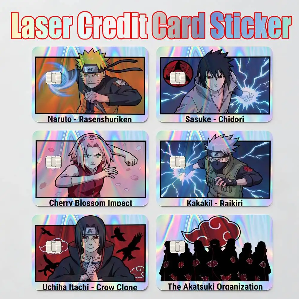 Autocollant réfléchissant laser pour carte de crédit ou de débit, motif NARUTO Uzumaki Sasuke Sakura Kakashi Uchiha Itachi
