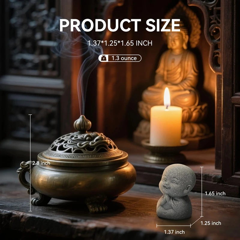 4PCS Laughing Buddha Statue for Good Luck Feng Shui Decor,Cute Small Sandstone Buddha Statue for Home and Aquarium Decor view 3