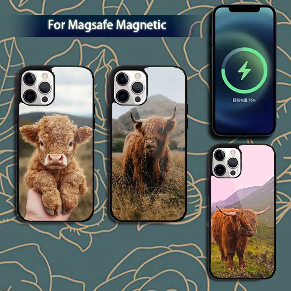 

C-Cute H-Highland Cow-w Phone Case For iPhone 16,15,14,13,12,11,Pro,Max,Plus,Mini,Magsafe,Magnetic Wireless Charging Case
