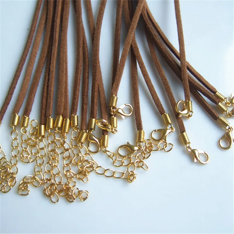 20pcs/ lot Khaki/Black Handmade Suede Velvet Leather Necklace String Lobster Clasp