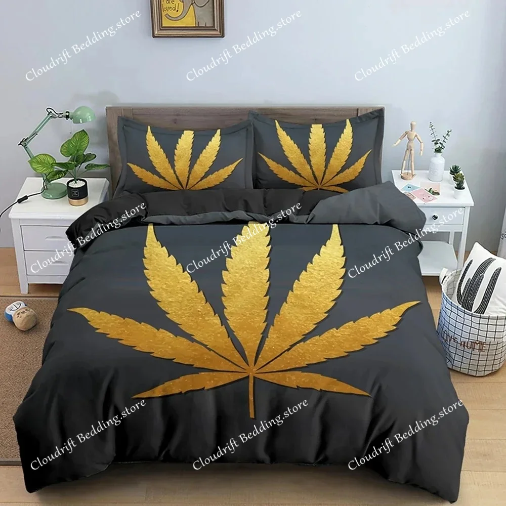 Psychedelic Weed Leaves Duvet Cover Marijuana Weed Bedding Set Single Double Twin Queen King Size Microfiber Quilt Cover