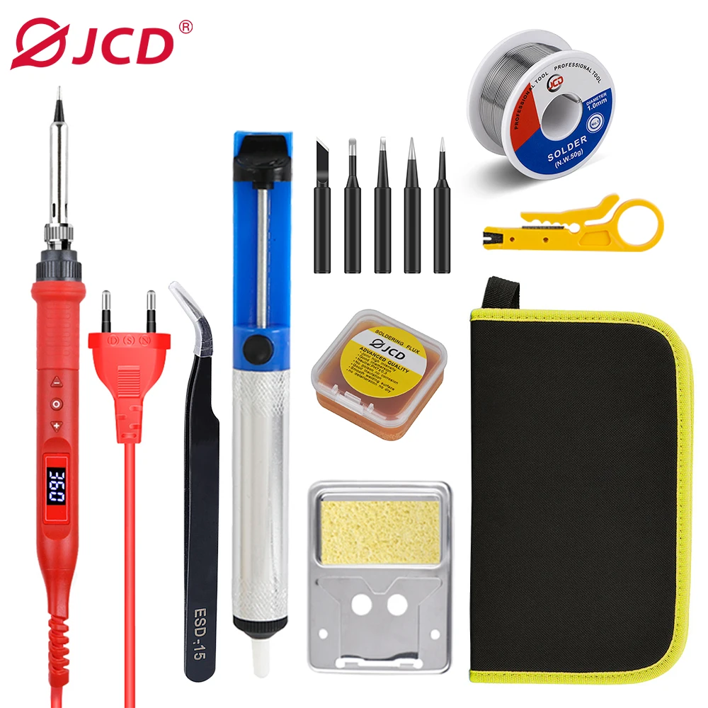 

JCD 908U New Soldering Iron Set Kit 80W Adjustable Temperature Electric Solder Iron LCD Welding Repair Tools Ceramic Heater 220V