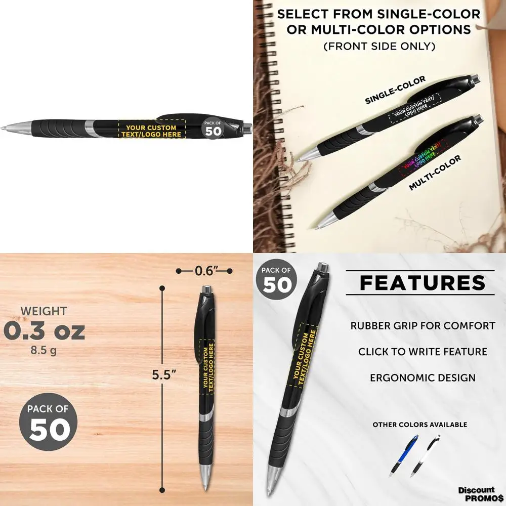 

Настраиваемые шариковые ручки с резиновой ручкой — упаковка из 50 штук, черные чернила, Soft Touch, персонализированные варианты текста и логотипа, длиннохвостая клавиатура