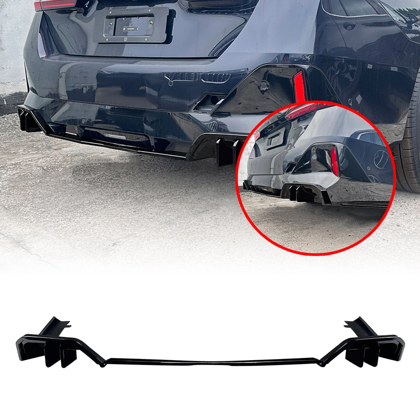 

Rear Bumper Diffuser Lip Gloss Black/Carbon Fiber Look Boot Spoiler Plate For BMW 5 Series I5 G60 M Sport 2024-2025 Sedan 4-Door