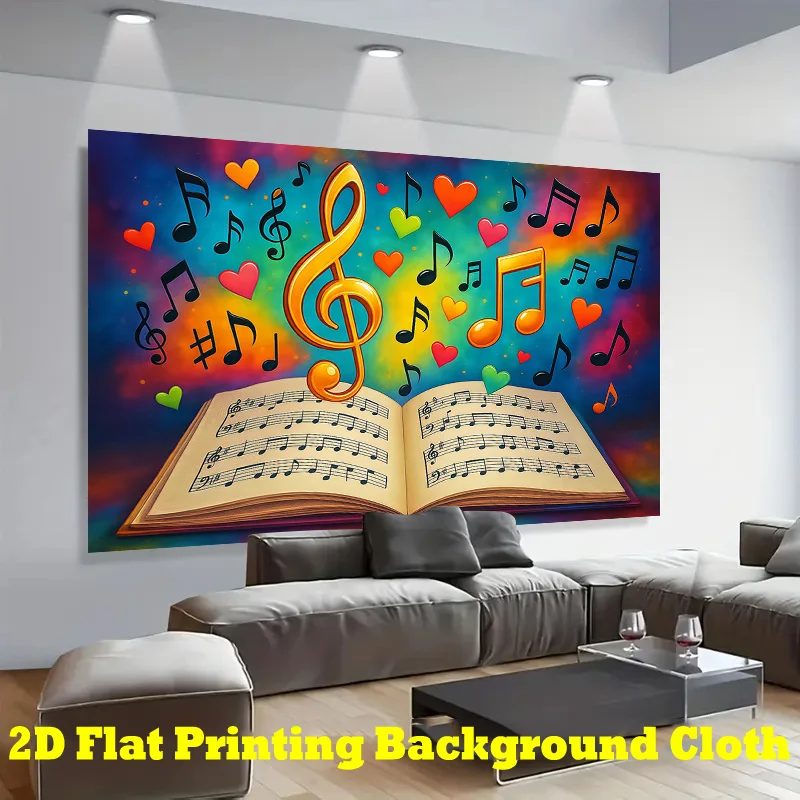 Music Note Tapestry, Colorful Treble Clef & Songbook Wall Hanging, Art Decor for Music Room Studio Bedroom Background