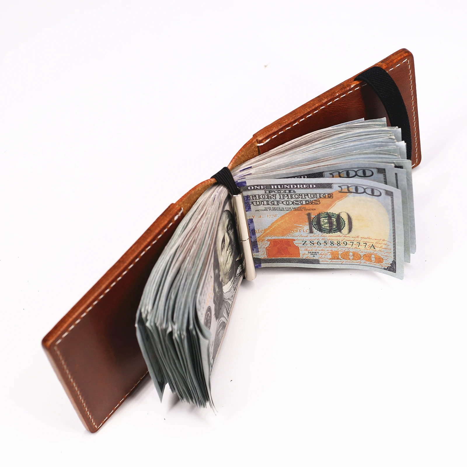 100 % echtes Leder, Geldbörse mit Magnetverschluss, schlanke Bifold-Geldbörse für Herren, Geldscheinklammer-Organizer mit Kartenhalter. – Detail 33