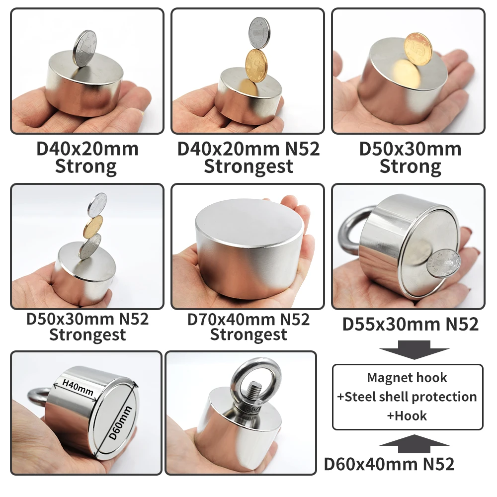 N52/N40 Round Magnet Super Strong Neodymium Magnet Search Rare Earth Powerful Permanent Magnetic Holder