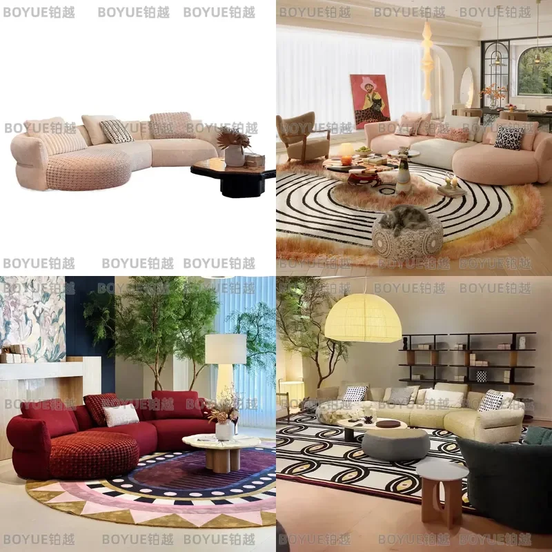 Curved Cloud Ear Fabric Sofa Modular Sectional Cotton Linen High End Living Room Furniture Soft Comfortable Modern Design