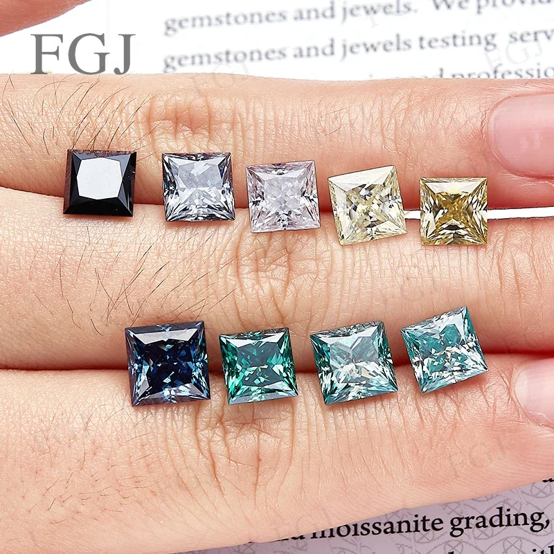 

Hot Sale Facctory Price Moissanite Rare Princess Cut Loose Stone Many Color Lab Grown Gemstone with GRA Certified Beads Charms