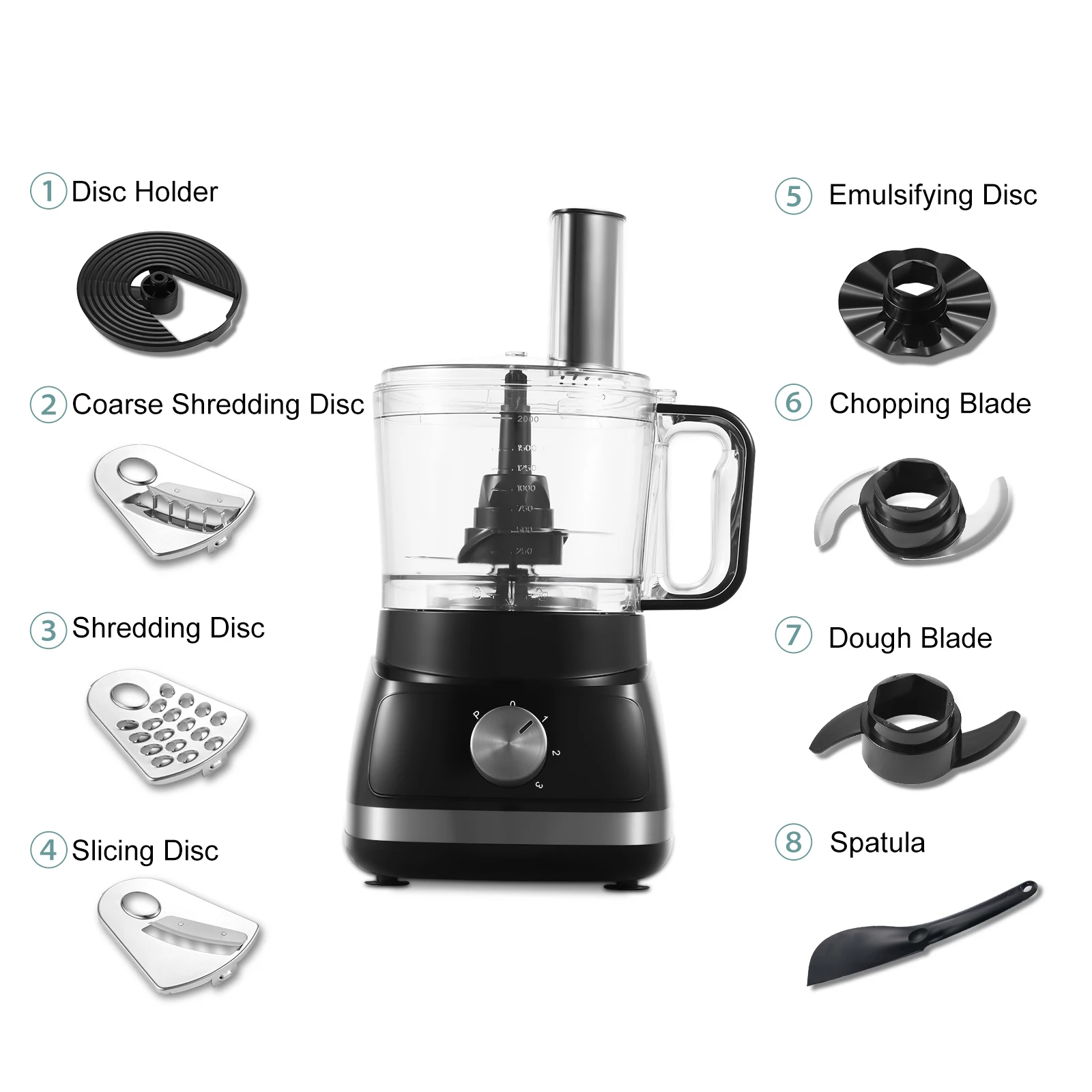 Food Processor, 6-in-1 Food Processor and Blender Multifunctional for Chopping,Slicing,Shredding and Kneading Dough