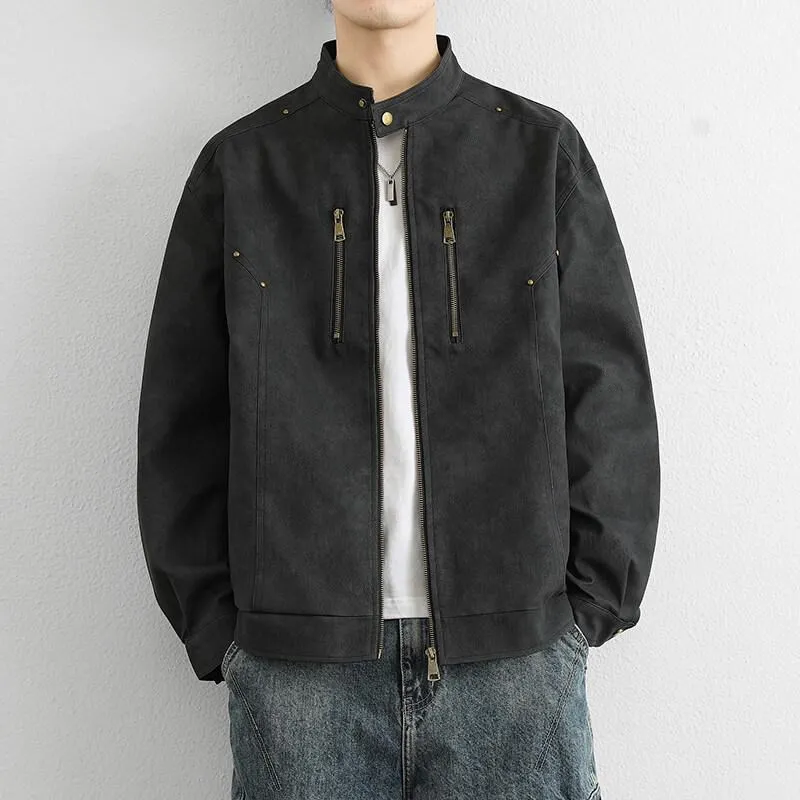 

Loose Fit Faionable Men's Jaet Coat Spring Autumn New Sle Casual Versatile Open Cardigan Leather Jaet Retro Brand