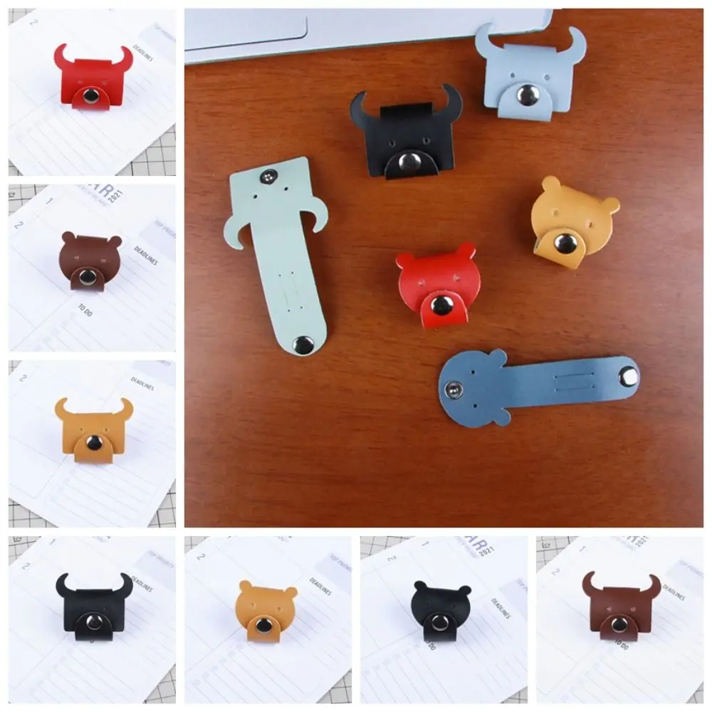 Earphone Cord Organizer Cute Animal Leather Cable Winder Cable Protector Clip Anti Winding Anti Loss Cartoon Necklace Organizer