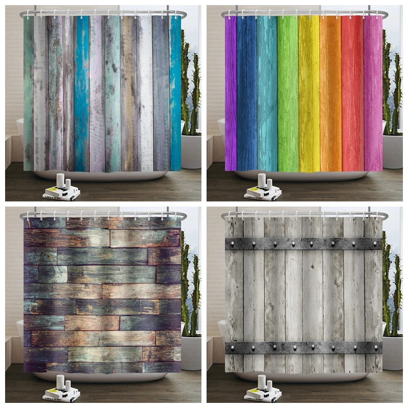 

Vintage Style Retro Wooden Door Bathroom Shower Curtains Frabic Waterproof Polyester Washable Bath Curtains With Hooks180x200