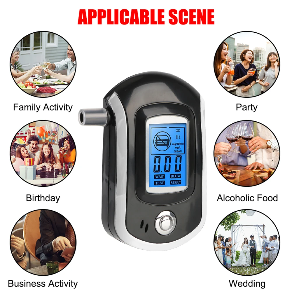 Alcohol Tester Mouthpieces Professional Digital Breath Breathalyzer LCD Dispaly Mini Breathalyzer Driving Breath Alcohol Tester