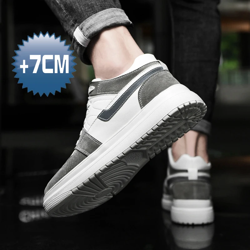 New men sneakers elevator shoes leather casual heightening shoes Genuine Leather insole increased lift Tenis male designer