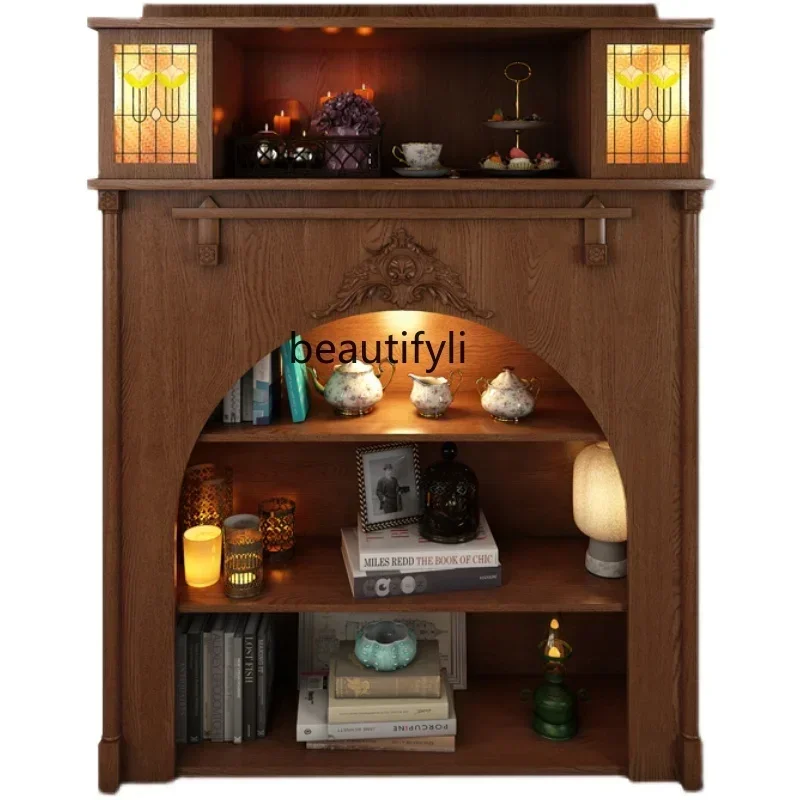 

French Retro Living Room Solid Wood Storage Cabinet Fireplace Study Storage Cabinet Multi-Layer Display Cabinet