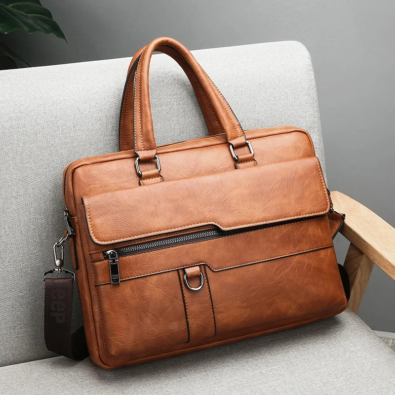 Classical Men\'s Leather Messenger Bag Soft PU Large Laptop Handbag 14 Inch Office Man Crossbody Business Crossbody Briefcase