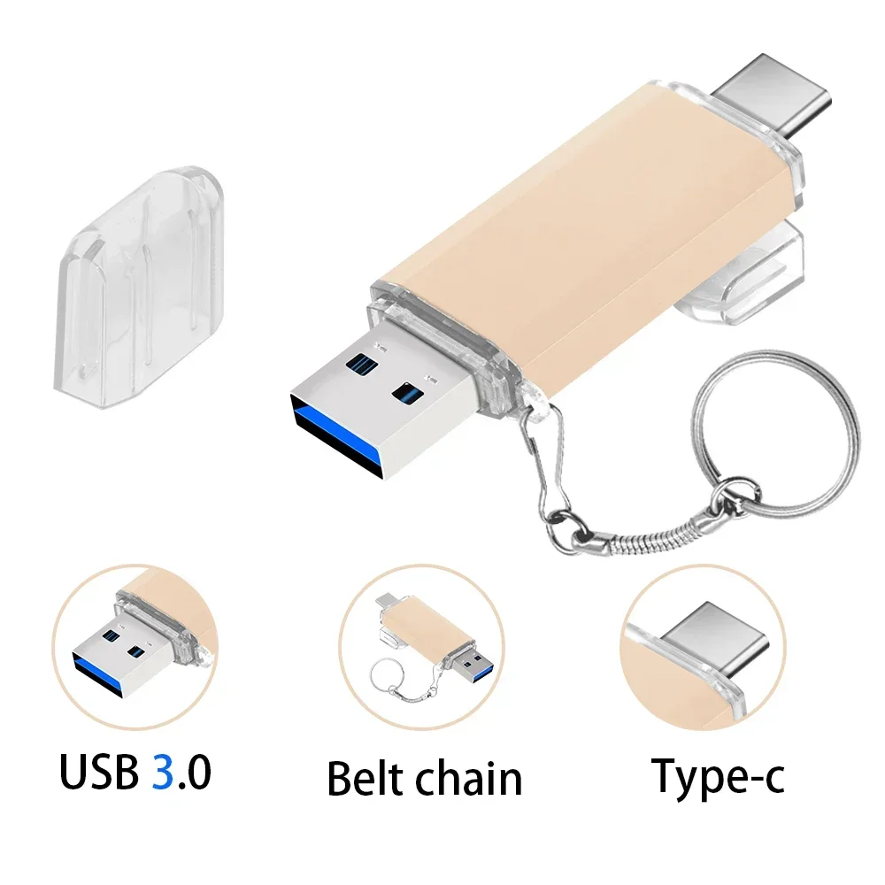 Type-C 2IN1 USB 3.0 Flash Drives 64GB Free Custom Logo Pen Drive 32GB Mini Metal Memory Stick 16GB for Samsung Phone U Dick 8GB