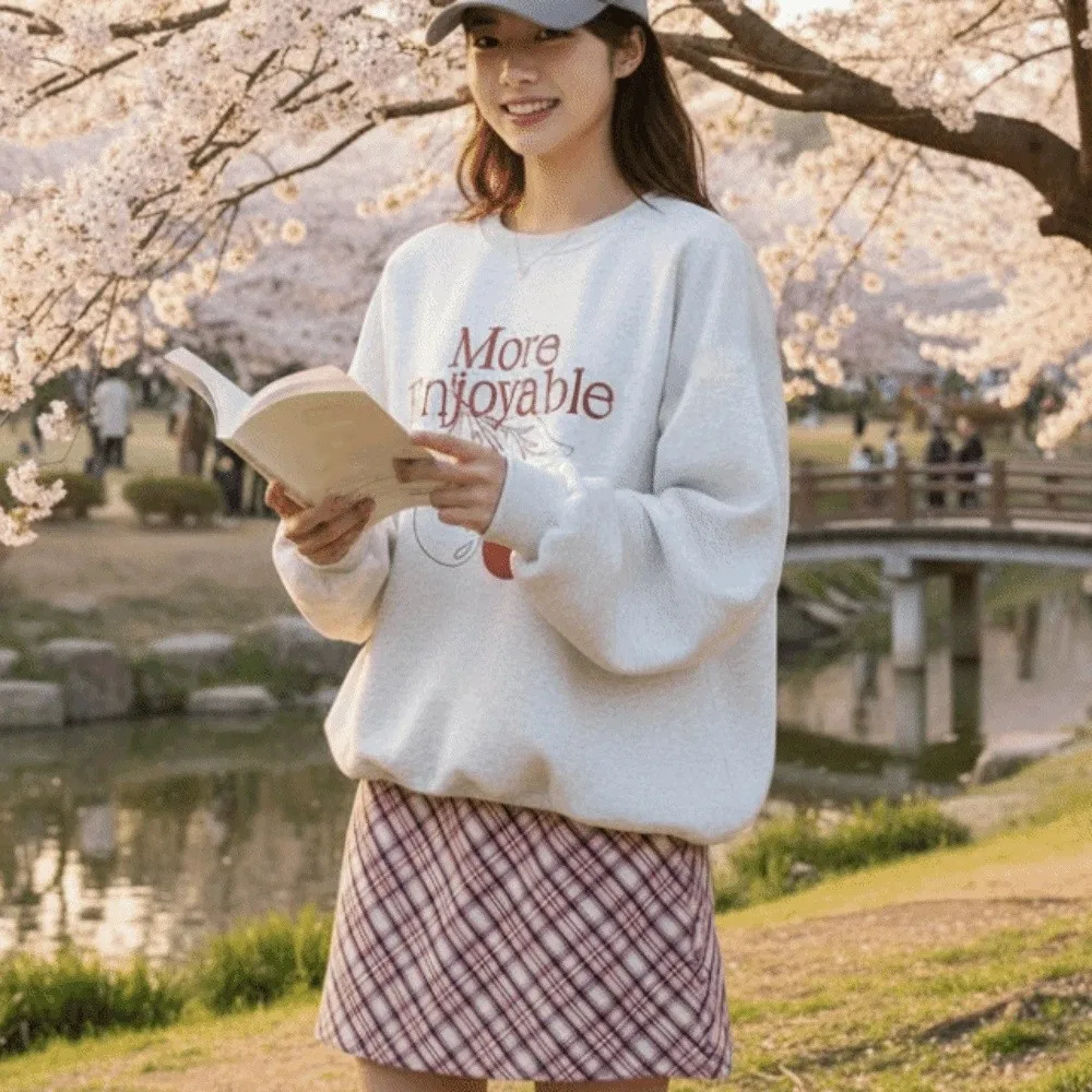 Bedrukte fleece top met lange mouwen losse zoete kers herfst hoodie top meisjeskleding Koreaanse ins sweatshirts voor dames streetwear