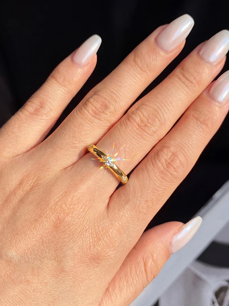 Modische Glänzende Echte Runde Moissanit-Diamant-Eheringe für Frauen Jubiläums-Party Hochwertiger Schmuck Geschenk – Detail 2