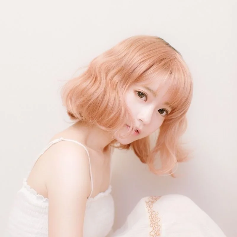 Synthetic Short Curly Lolita Wig with Bangs Wig Girl Cute Golden Pink Blonde Black Cosplay Party Halloween Harajuku Wig