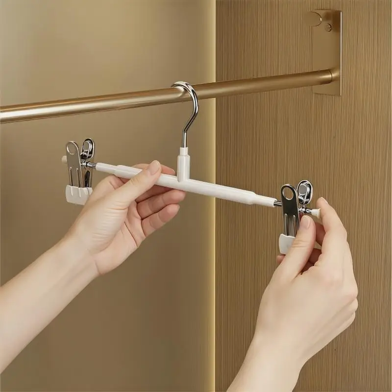 12Pcs Adjustable Metal Hangers With Clips, Non-Slip Space-Saving For Pants/Skirts & All Garments, Keep Clothes Tidy & Organized