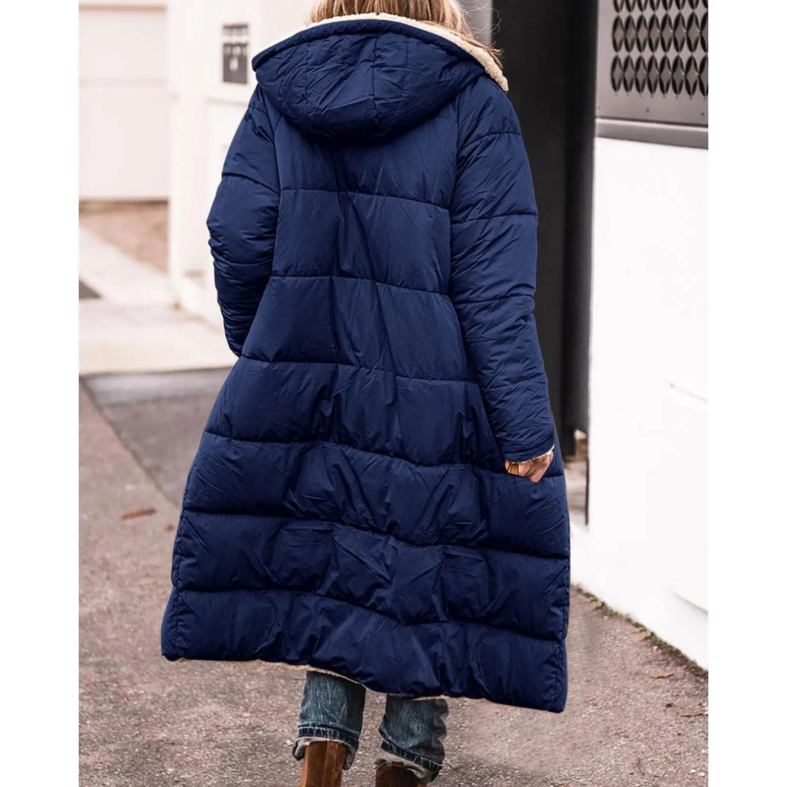 Women Cotton Jacket Ladies Fashionable Warm Winter Coat Double Faced Long Sleeve Hooded Down Jacket