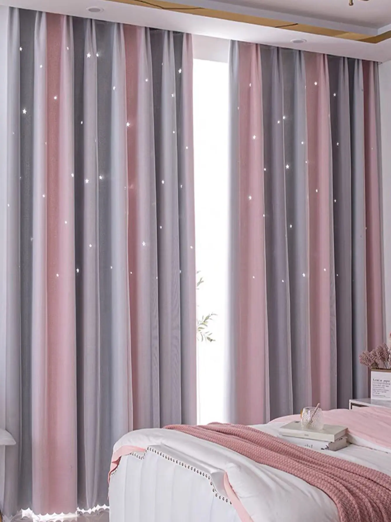 Zasłony zaciemniające dla dzieci do sypialni Izolowane termicznie srebrne zasłony Twinkle Star dla chłopców Antyczna przelotka Górna obróbka okna