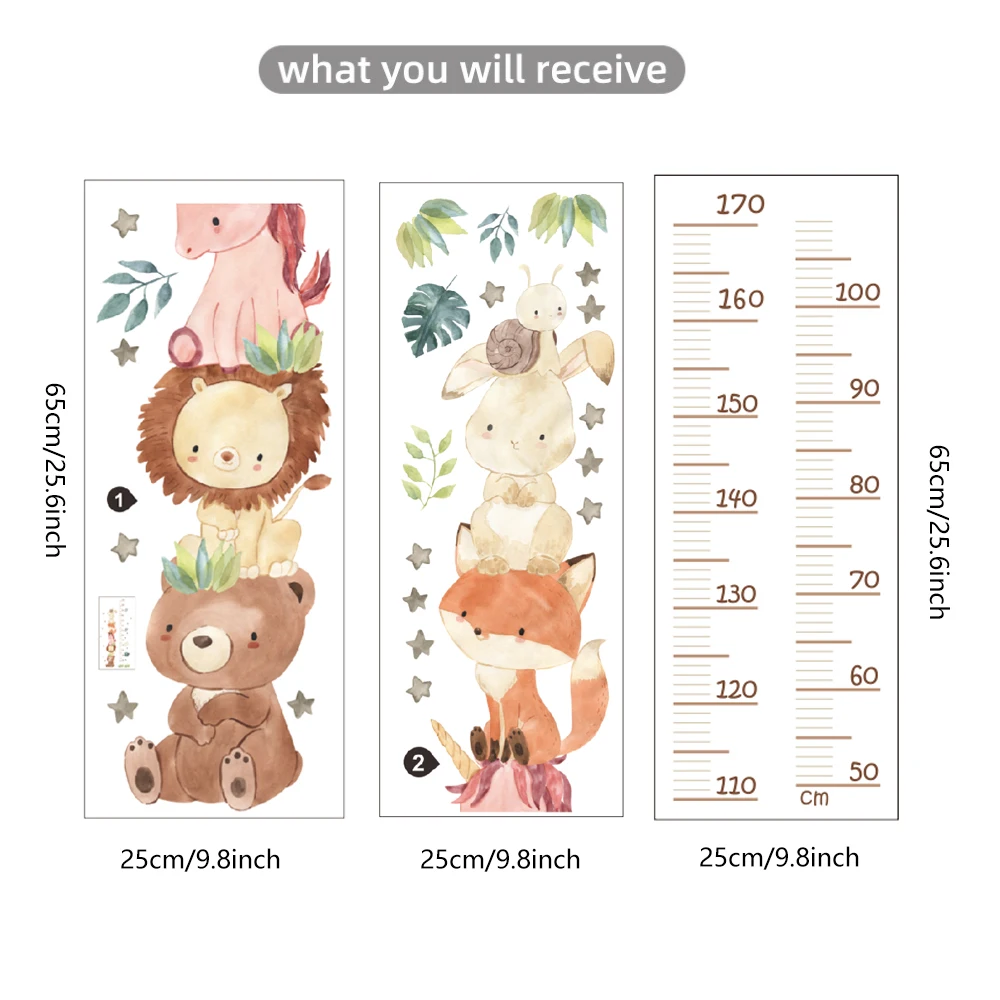 Nordic Animal Bear Lion Bunny Height Measure Wall Stickers Kids Grow Chart Wall Decals for Kids Room Baby Nursery Room PVC