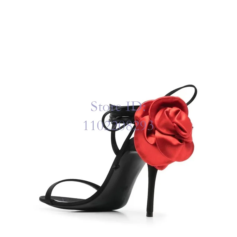 Satin Flower Cross Straps Stilettos Sandals Round Toe Solid Thin High Cover Heel Back Strappy Women Fashion Sexy Shoes 2024