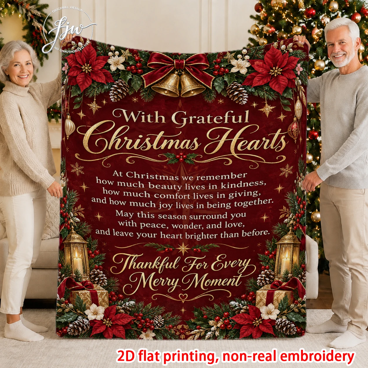 1pcs Vintage Christmas Heartfelt Greeting Throw Blanket for Family Sister Daughter Mom