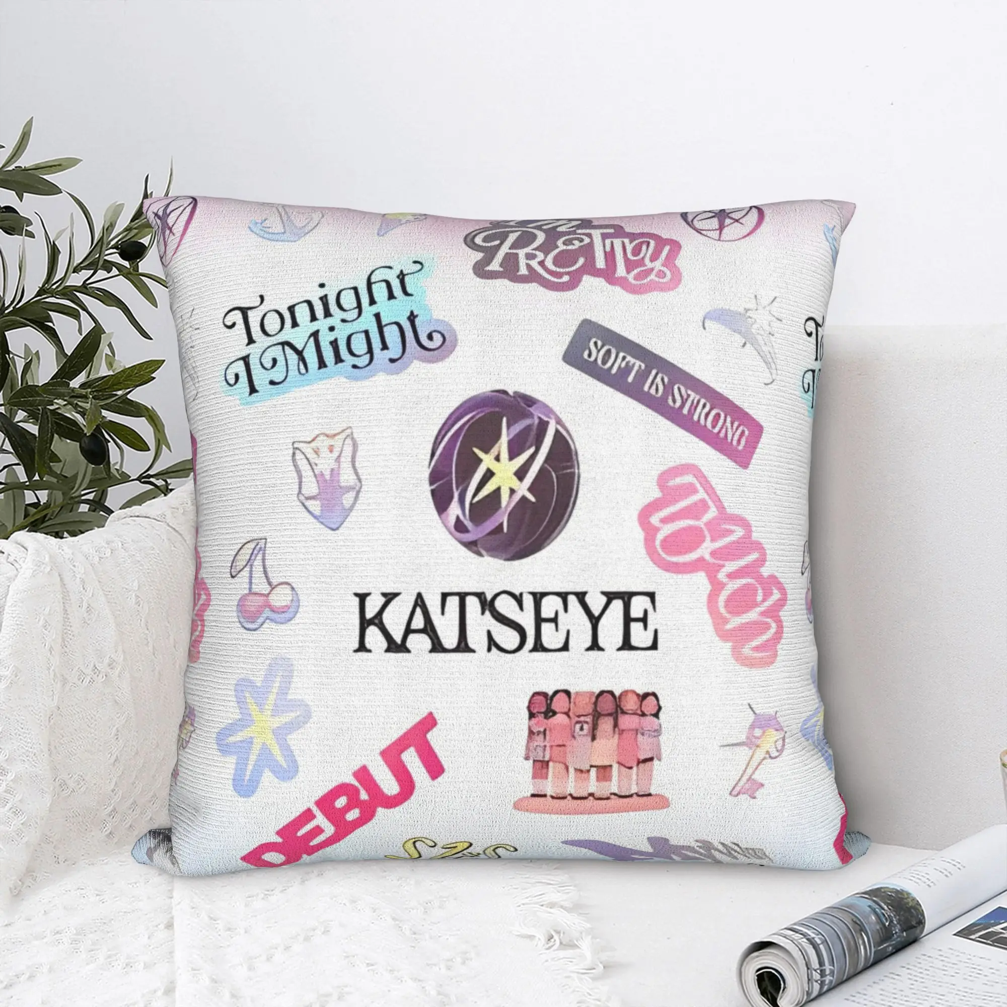 Katseyes Pillowcase Polyester Cushion Cover Gift Kpop Music Pillow Case Cover Home Zipper 45*45cm