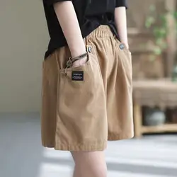 Women Summer Fashion Simplicity Loose Large Size Solid Color High Waist Quarter Shorts Women Clothes Casual All-match Wide Leg