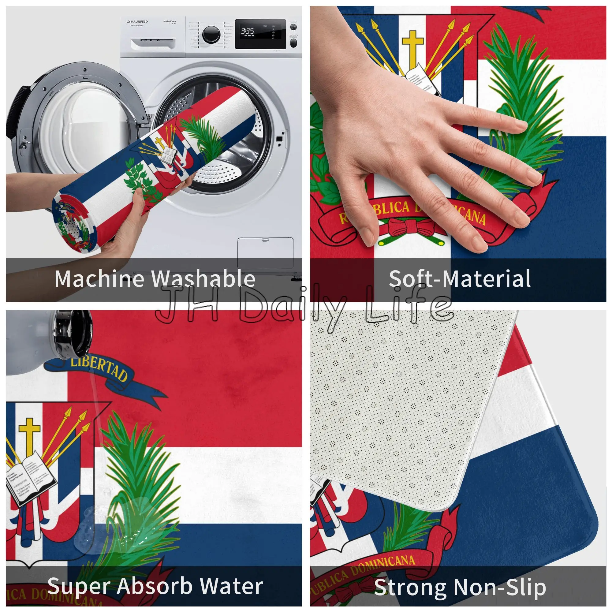Dominican Republic Flag Welcome Mats for Front Door Mat Indoor Home Floor Mats Non Slip Carpet Flannel Rug for Bathroom Bedroom