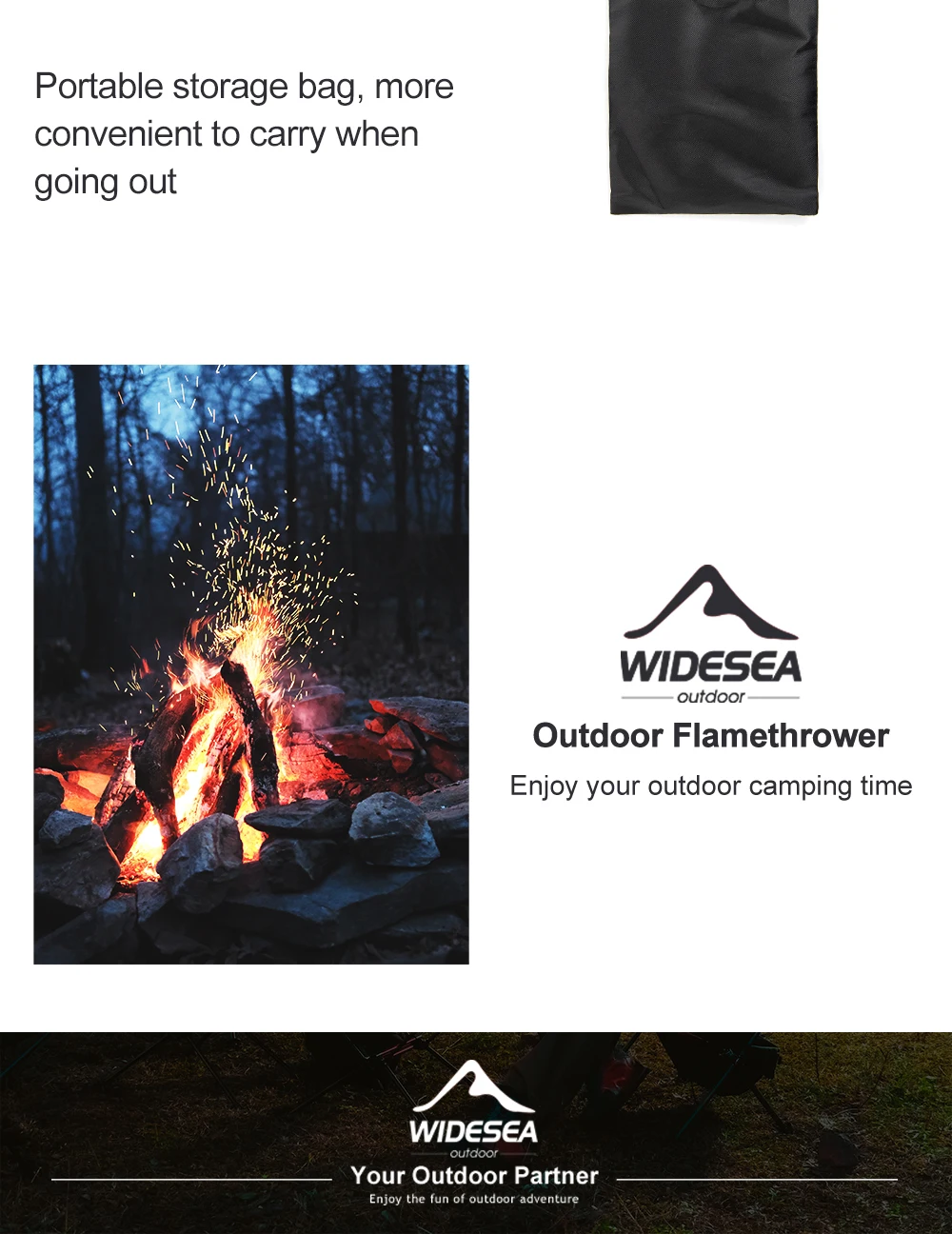Widesea Flammenwerfer mit langem Griff, abnehmbare tragbare Camping-Taschenlampe aus Edelstahl, leicht zu tragen, für den Feuerstart im Freien, Grillen, C – Detail 5