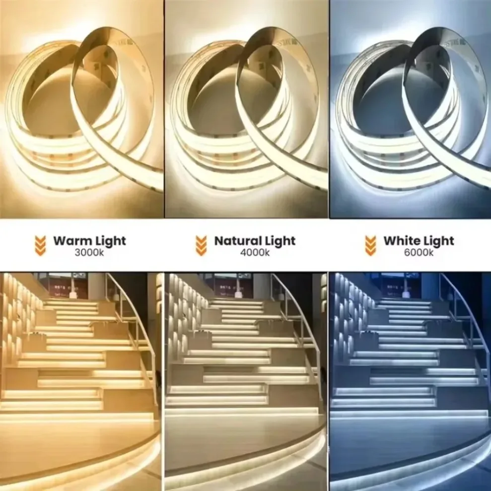 Double Row COB LED Strip DC24V 600LEDs/M 2000lm per meter Dimmable High Bright Flexible Tape 3000K/4000K/6000K for Bedroom Decor